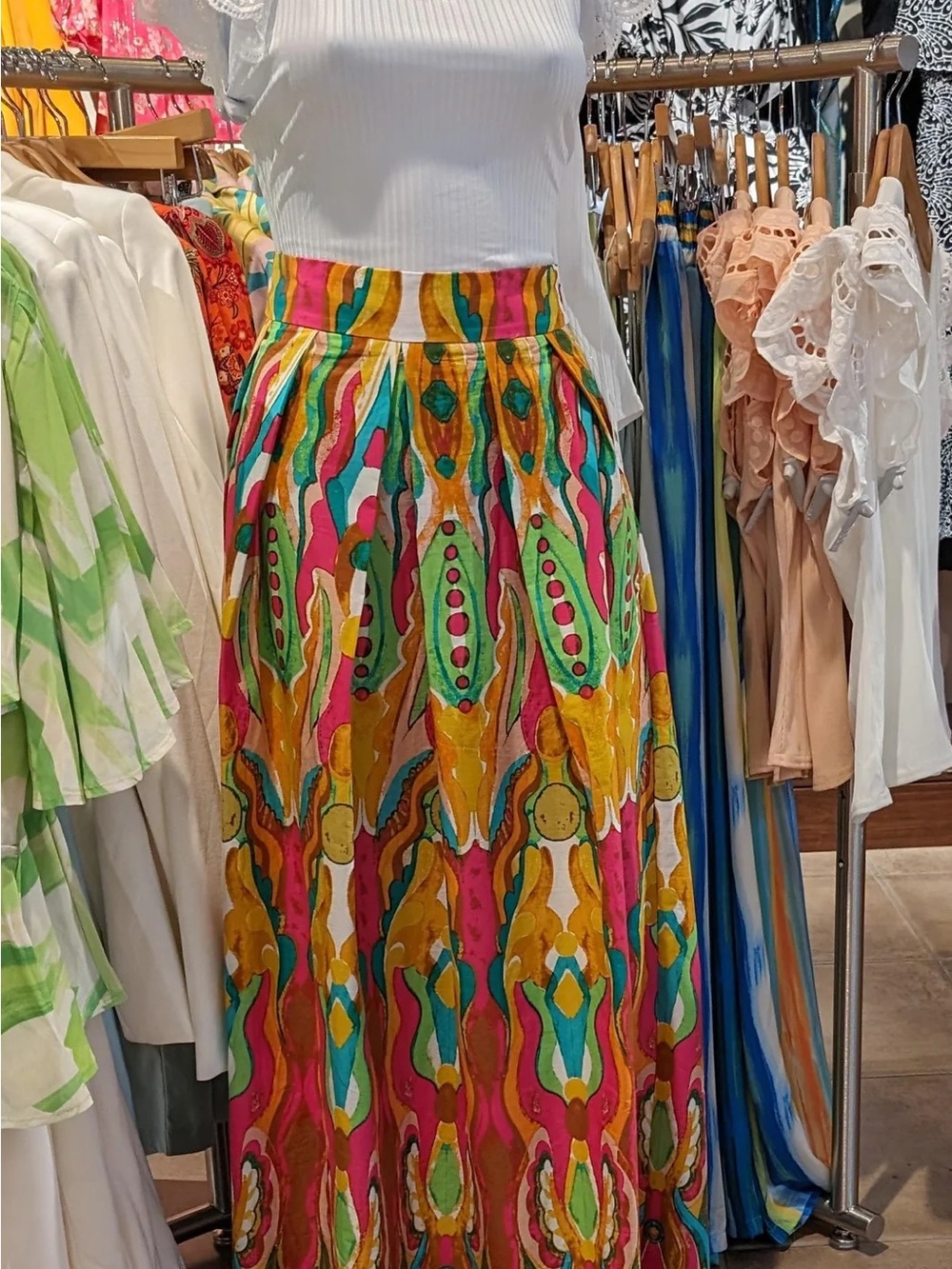 Flying Tomato Vibrant Multicolor Maxi Skirt - Pink, Yellow, Green, Blue